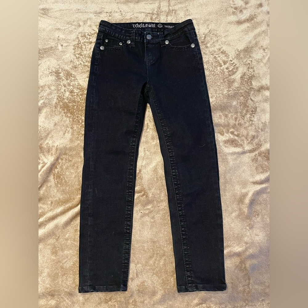 Rebel & Soul Women's Black Embellished Pocket Skinny Jeans Size 4